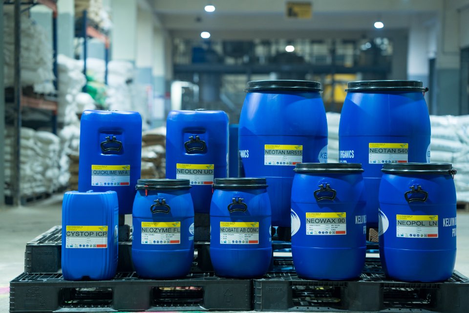 Kelvin Bio Organics product range in labelled drums